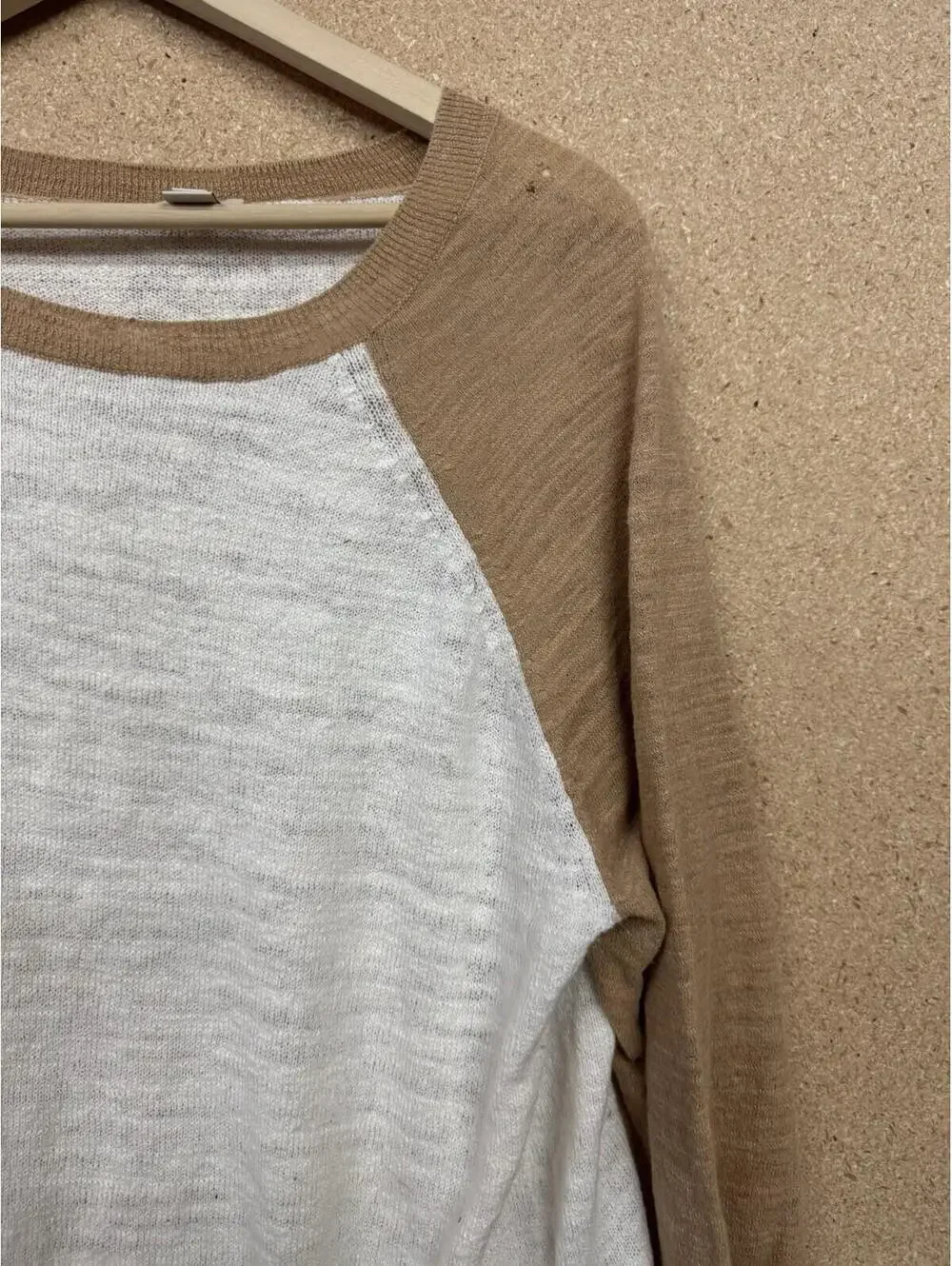 (RFB3) J Crew Womens XXL Sweater Cream Tan Colorblock Raglan Lightweight Knit